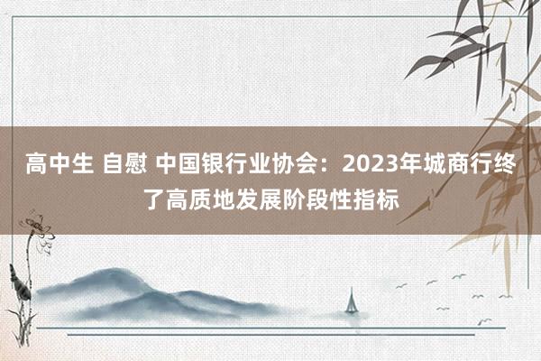 高中生 自慰 中国银行业协会：2023年城商行终了高质地发展阶段性指标
